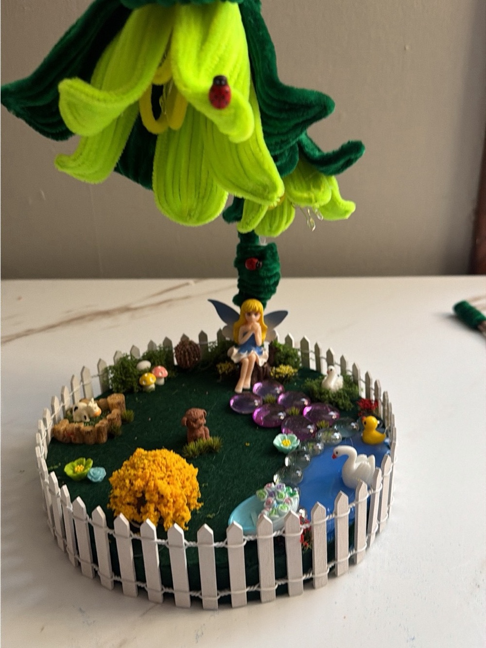 Handcrafted Fairy Garden Desktop Décor in Green and Yellow